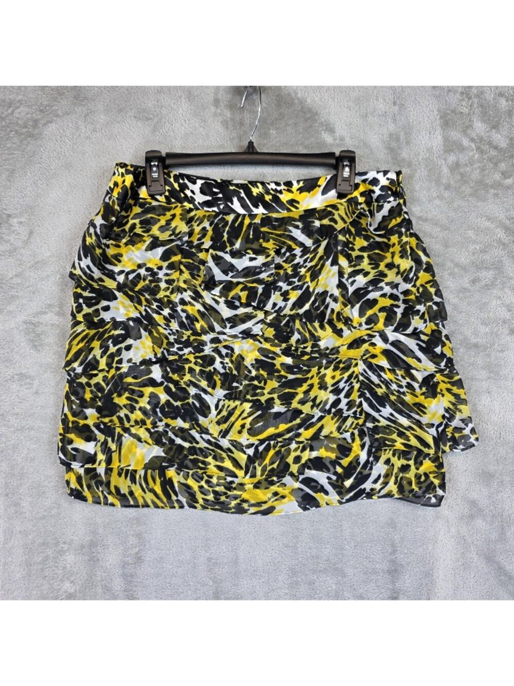 Cache Skirt Womens 12 Multicolor Leopard Print Tiered Ruffle Chiffon Mini Party